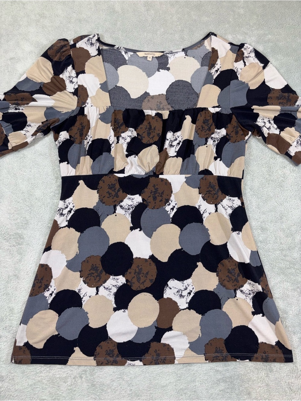 RW&CO. Abstract Dot Print Empire Waist Tunic Top Size Small